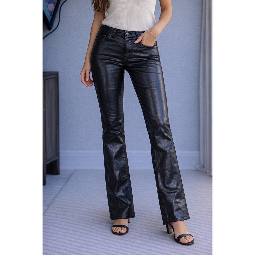 Rag & Bone Casey High Rise Coated Black Flare Jeans Leather Look Size‎ 25